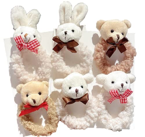 GK-O 6 PCS Womens Scrunchies Cute Rabbit Bear Hair Tie Kawaii Plush