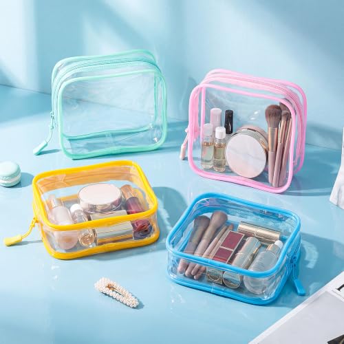12 Pcs Pastel Clear Makeup Bags - TSA Approved Travel Pouches