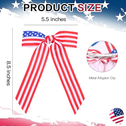 4th of July Patriotic Hair Bows for Women & Girls - Handmade Red White Blue Alligator Clips, 5.5 Inch B - Beleki