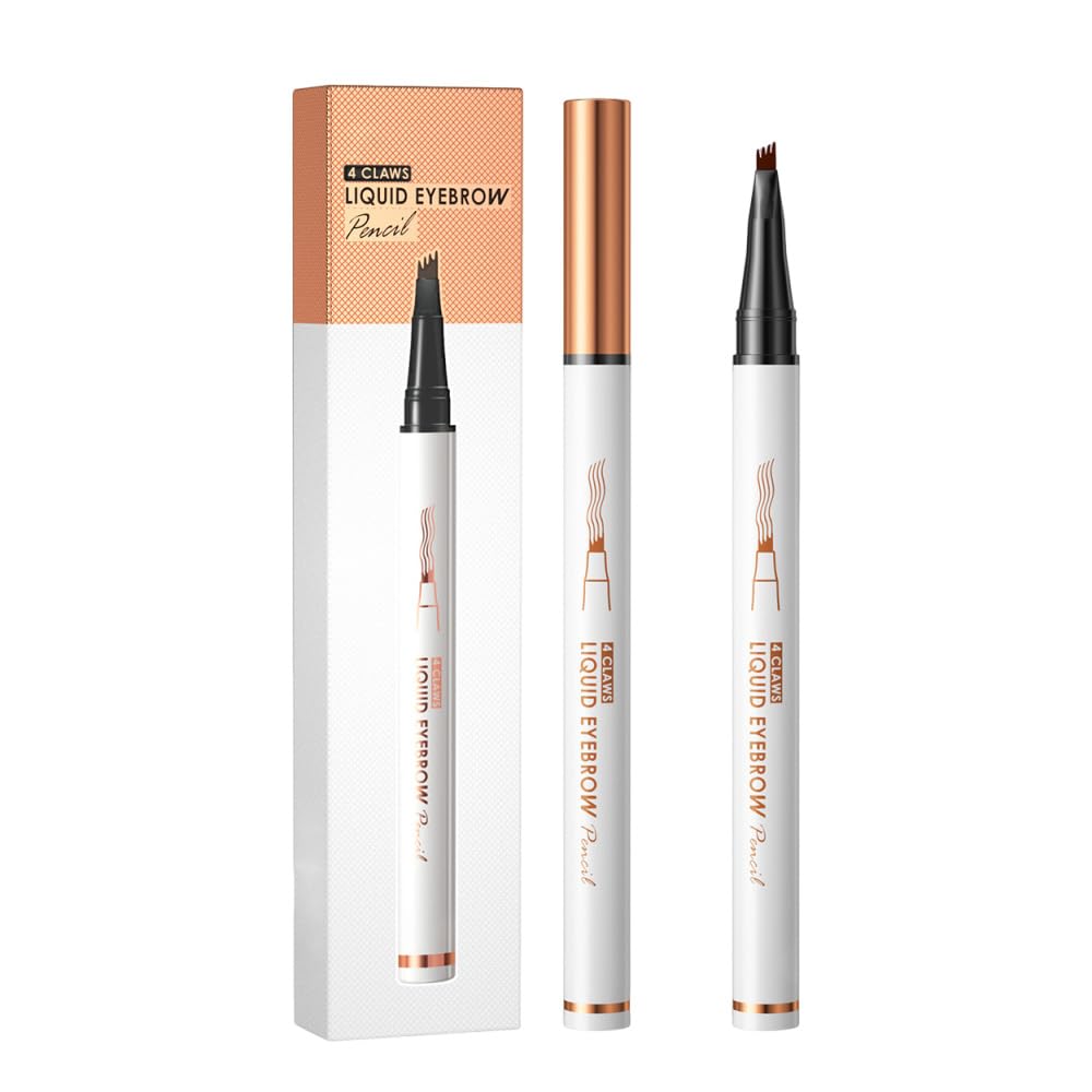 Magic Eyebrow Pencil - 3D Waterproof Microblading Pen with 4-Tip Spoolie Brush | Dark Brown, Precise Contouring for Natural Brows