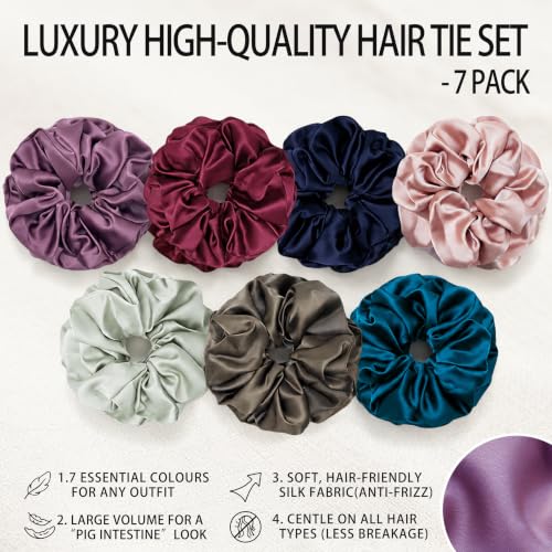 Vintage Muted 7PCS Satin Hair Scrunchies Large Soft Hair Ties for Women