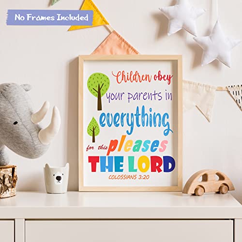 Set of 6 Inspirational Kids Canvas Posters - Rainbow Bible Verse Wall Art 8x10