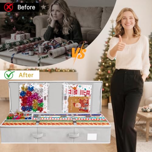 Underbed Gift Wrap Organizer for 24 Rolls - Durable Storage Container with Pockets