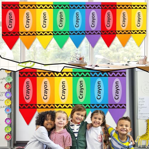 Colorful Crayon Classroom Curtains - 12Pcs Crayon-Shaped Flags