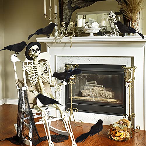 FOIMAS Halloween Black Crows - Realistic Feathered Ravens Prop, Pack of 6