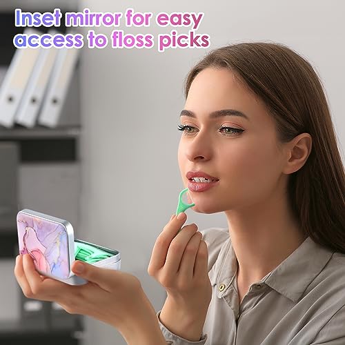 Portable Dental Floss Case - Pink Marble Travel Dispenser