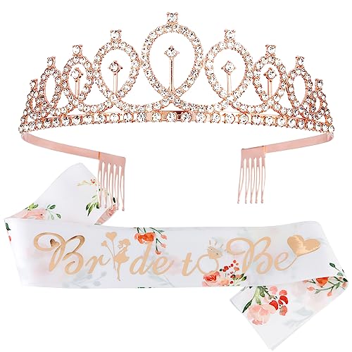 Rose Gold Bride To Be Sash & Tiara Set - Bachelorette & Bridal Shower Decorations