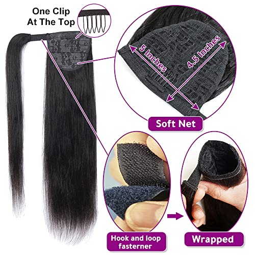 Alisfeel 12-Inch Straight Human Hair Wrap Around Ponytail Extension