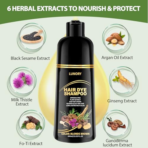 Lunory Blonde Brown Hair Dye Shampoo for Gray Coverage - 3 in 1 Formula