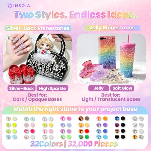 INSOIA Rhinestone Bedazzling Kit with 32,000 Resin Gems, Glue & Tools for Crafts