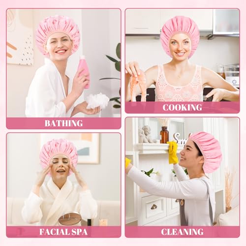 Pengxiaomei Cherry Double-Sided Shower Cap - Reversible Pink waterproof cap, 32cm