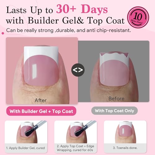 Berry Pink & White Square French Tip Press On Toenails - 270 Pcs Set