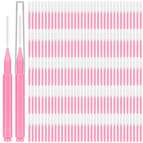 MAPVOLUT Pink 120pcs Micro Eyelash & Brow Brush Set with Cap for Makeup & Lamination