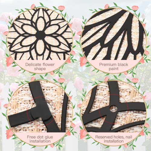 Black Metal Flower Wall Art Set - 3 Piece Decor for Home & Office