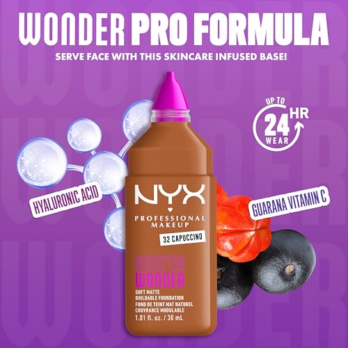 NYX Make 'Em Wonder Liquid Foundation 32 Cappuccino - 24HR Soft Matte, Full Coverage
