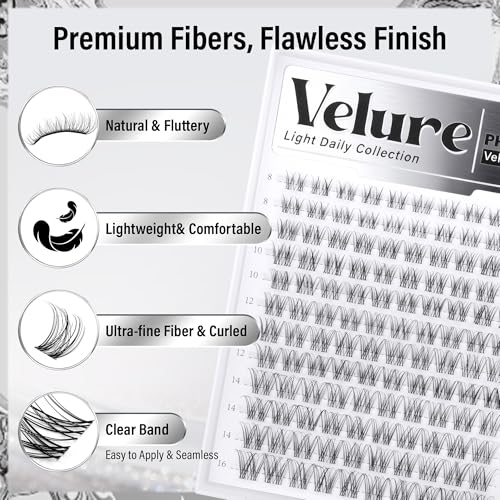 PHKERATA Velure Wispy Lash Clusters - DIY Ultra-Light Extensions, 120Pcs, 8-16mm
