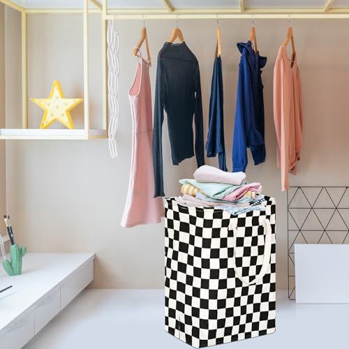 Checkered Laundry Basket - Foldable Kids Hamper & Storage Bin