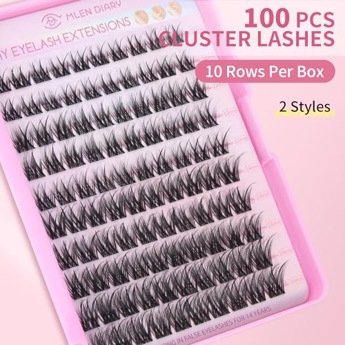 MLEN DIARY D-100 Style Lash Clusters 100 Pcs 10-16mm Wispy D Curl - Reusable DIY False Eyelashes