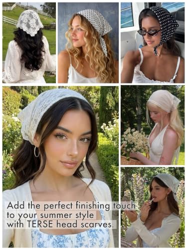 Lace Head Scarf Set - White Polka Dot Hair Accessories for Women