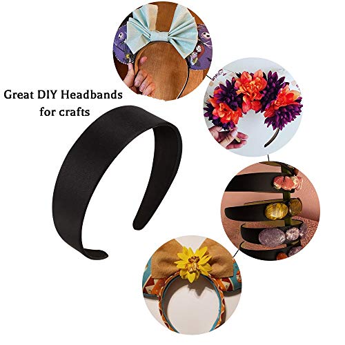 Black Satin Headbands for Women - 5 Sizes Non-Slip Elastic Hairbands for DIY Crafts & Daily Wear