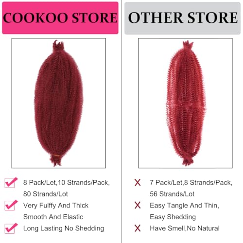COOKOO 16 Inch Afro Twist Hair Extensions 8 Packs - Soft, Fluffy, Pre-Fluffed Synthetic Braiding Hair for Protective Styles