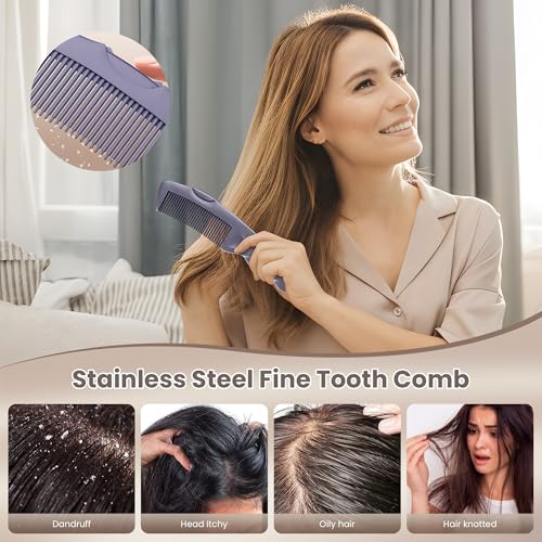 Dandruff Comb Set with Self-Cleaning Feature - 2PC Purple