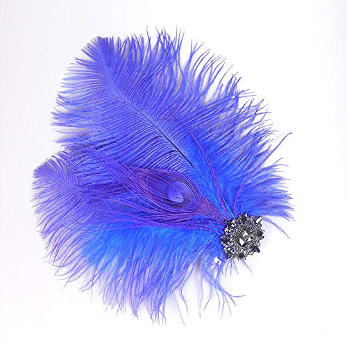 Royal Blue Flapper Headpiece with Feather & Crystal Hair Clip