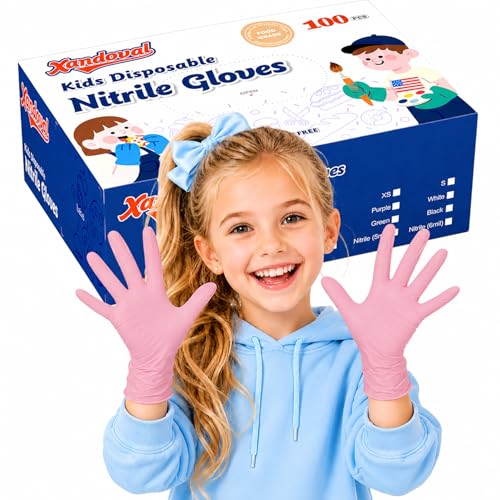Kids Pink Nitrile Disposable Gloves - 5-Mil, 100Ct, Latex-Free