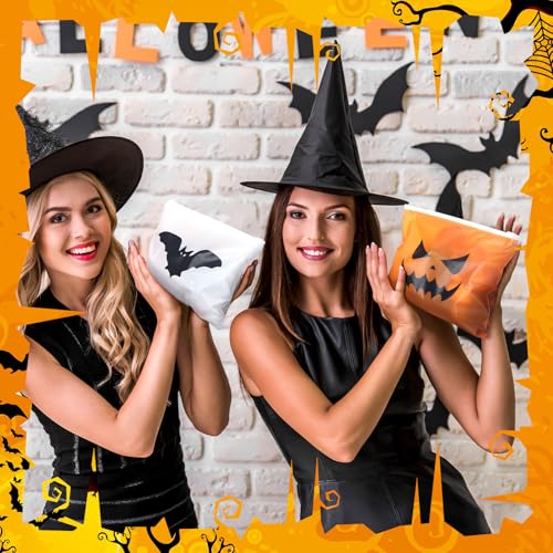 Halloween Treat Bags Bulk Set - 150 Waterproof Zipper Pouches with Witch, Bat, Pumpkin Designs