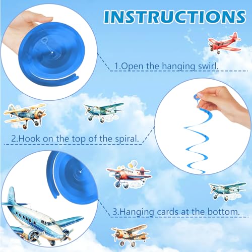Airplane Birthday Party Decorations - 30 Watercolor Hanging Swirls