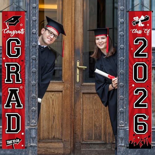 Class of 2026 Graduation Banner - Red & Black Porch Sign Decor