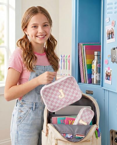 LETGO Personalized Checkered Makeup Bag Set of 2 - Pink & Beige J Variation