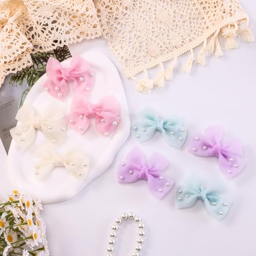Ivory 3.2-inch Dreamy Tulle Hair Bows with Pearls - Alligator Clips for Baby Girls & Toddlers - Elegant Gift-Ready Accessories