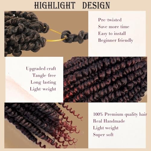 WSTAR 8 Inch Pre-Twisted Passion Twist Crochet Hair - 8 Packs Coppery Red