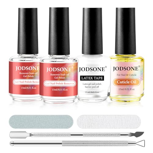 JODSONE 4Pcs 15ML Gel Nail Polish Remover Kit with Cuticle Oil