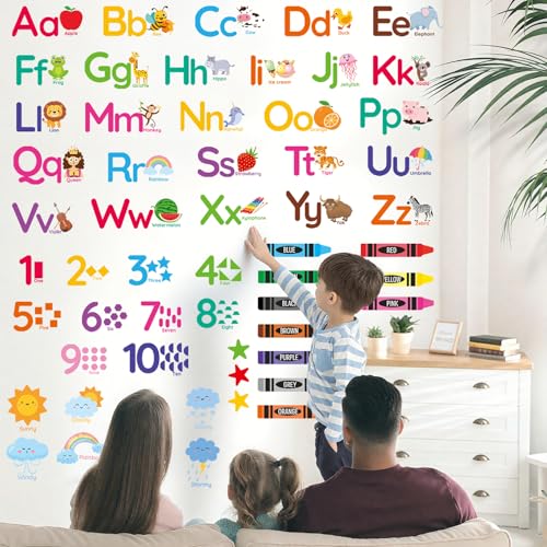 AOWDIAO Educational Wall Decals for Kids - Alphabet, Numbers & Animals