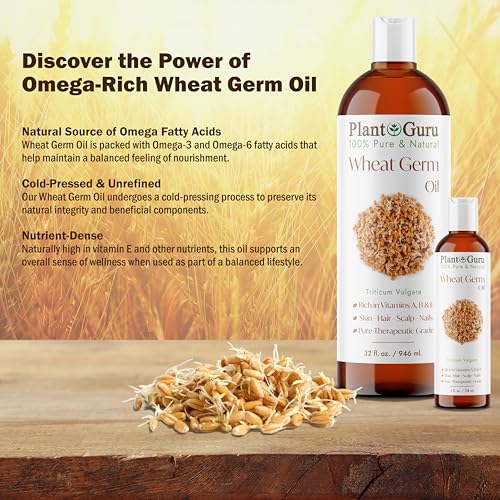 Plant Guru Wheat Germ Oil – 100% Pure Cold-Pressed Carrier Oil (8 fl. oz.)