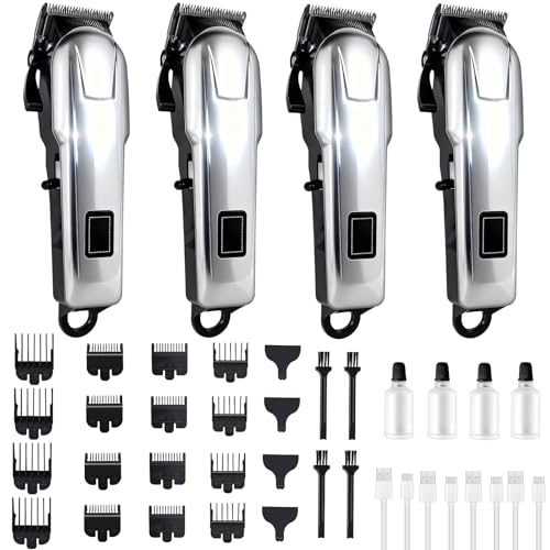 4-Pack Cordless Hair Clippers for Men - Professional Rechargeable Trimmer Set