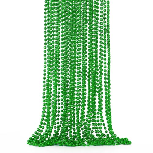 50PCS St. Patrick's Day Green Bead Necklaces - Metallic Mardi Gras Accessories