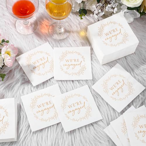 Kosiz 100 Pack Engagement Napkins - 3-Ply Disposable Cocktail Napkins for Weddings & Parties, 4.5 x 4.5 Inch
