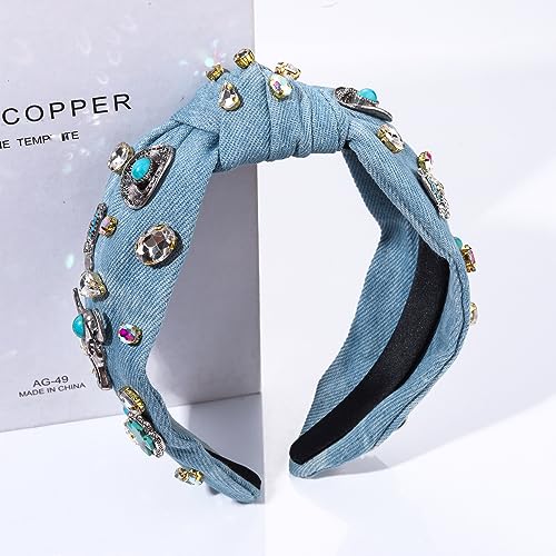 Western Cowgirl Knotted Headband for Women – Rhinestone Crystal Hair Accessory
