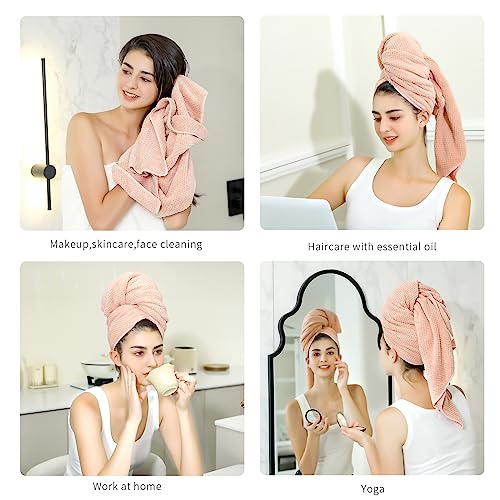 Laojbaba Microfiber Hair Towel 48x24 Inch Quick Dry & Ultra Absorbent - Lotus Root Pink
