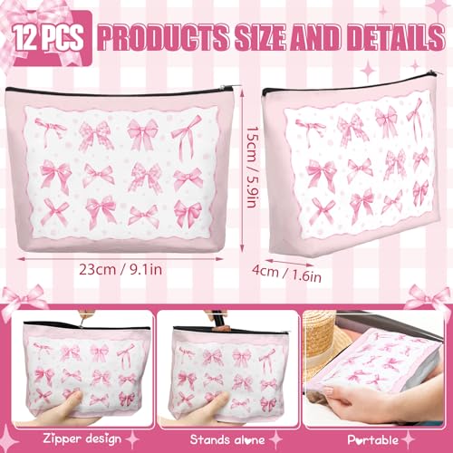 Reginary 12 Pcs Pink Bow Makeup Bags - Cosmetic Party Favors