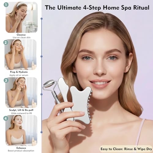 Vornelatrix 3-in-1 Stainless Steel Face Roller & Gua Sha Sculpting Set