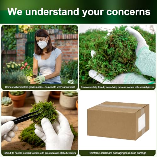 10oz Artificial Green Moss for Crafts | Includes Gloves & Tweezers