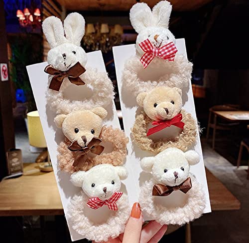 GK-O 6 PCS Womens Scrunchies Cute Rabbit Bear Hair Tie Kawaii Plush