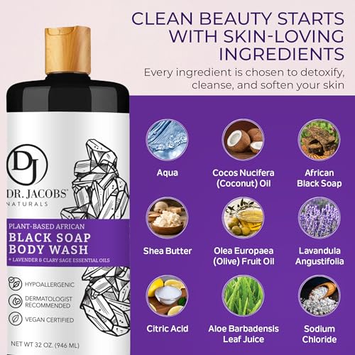 Dr. Jacobs Naturals African Black Liquid Soap, Lavender & Sage, 16oz