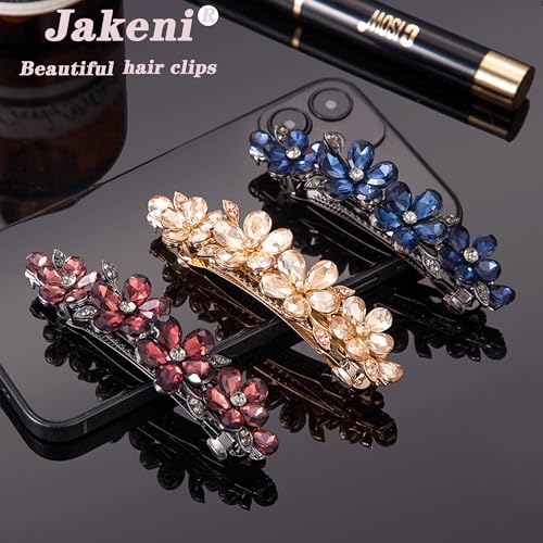 Jakeni Rhinestone Bridal Hair Clips Q1 - Sparkly Crystal Hair Barrettes for Wedding & Formal Wear