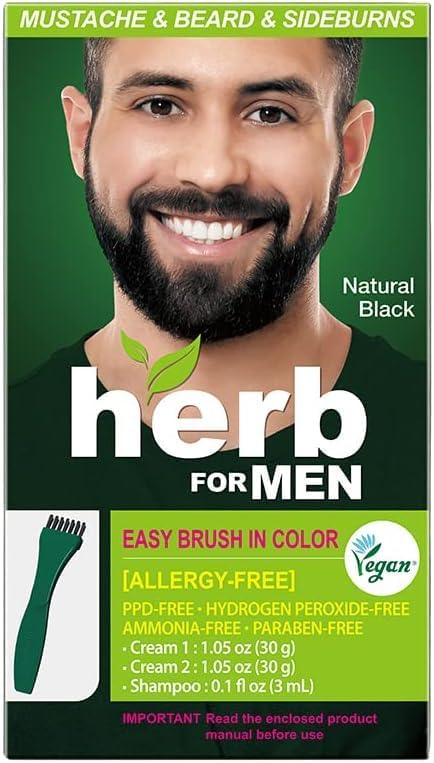 Mustache & Beard Dye for Men - Natural Black, PPD-Free & Vegan | Gentle on Sensitive Skin