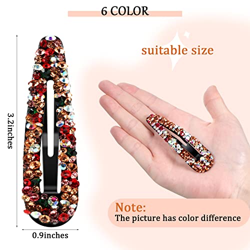 12-Piece Rhinestone Snap Hair Clips, 3.2-Inch Crystal Metal Barrettes